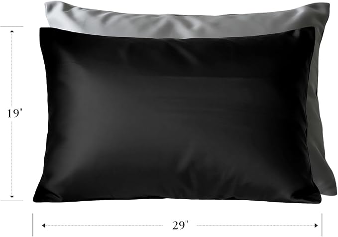 Mulberry Silk Pillowcase for Hair and Skin, Luxury Double Sided Pure Silk Pillowcase, 29x19 Inches, 1Pc (Black)