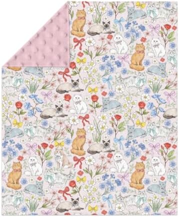 Colorful Cats Boho Floral Baby Blankets for Girl Boy Cute Kitten Bows Flowers Soft Mink Dotted Backing Double Layer Swaddle Receiving Blanket Toddler Cat Lovers Gift Nursery Bed Blanket 30x40 Pink - Image 2