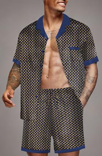 Ekouaer Men Silk Pajamas Set 2 Pieces Satin Pj Button Down Loungewear Sets - Image 6