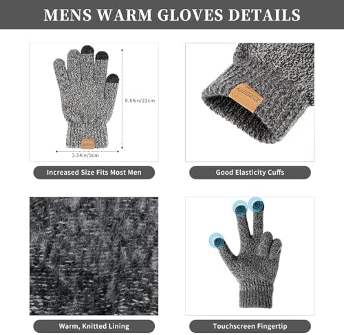 Winter Beanie Hats Long Neck Scarf for Men and Touchscreen Gloves 3PCS Set - Image 3