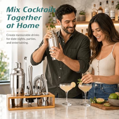 Cocktail Shaker Set, 18/8 Food-Grade Stainless Steel Mixology Bartender Kit 10-Piece Bar Tools with Stylish Bamboo Stand - Rust-Proof & Dishwasher Safe - Professional Martini Shaker Gift for Men, Dad - Image 6