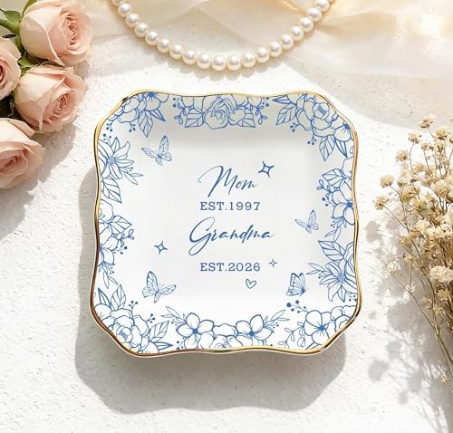 LOVELYPOD Personalized Mom to Grandma Jewelry Tray, New Grandma Present, Promoted to Grandmother Gifts, Floral Keepsake Gift, for Nanny, Nana Gifts by LOVELYPOD