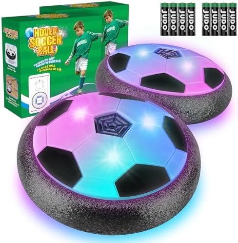 Ocditikl 2 Pack Hover Soccer Ball with 8 Pcs Batteries, Air Floating Soccer Toy with LED Lights & Foam Bumper, Indoor Games for Kids 4-8-12, Birthday Toys for 3 4 5 6 7 8 9 Year Old Boys Girls by Ocditikl