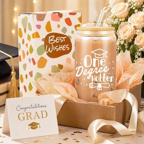 Frerdui Graduation Gift for Her – One Degree Hotter 16oz Glass Cup, Cute Grad Gift for College High School Graduate, Daughter, Niece, Granddaughter, Congrats Graduation Gift - Image 6