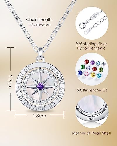 Compass Birthstone Pendant Necklace for Women, S925 Sterling Silver Jewelry - Image 4