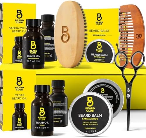 The Beard Club Beard Kit for Men - Grooming & Care Kit - Cedar & Sandalwood Oil, Sandalwood Balm, Boar Bristle Brush, Comb, Trimming Scissors - Dad Gift Set by TheBeardClub