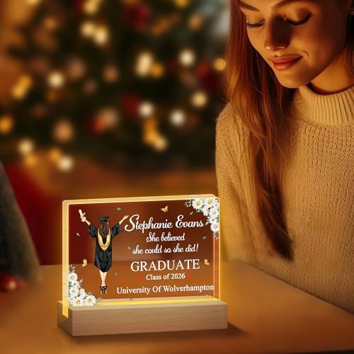 Hyturtle Personalized Graduation Night Light - Custom Name Acrylic LED Light - Inspirational Graduation for Women - Senior 2026 Graduation Gifts Her Him - College Grad Gifts - Graduation Gifts - Image 5