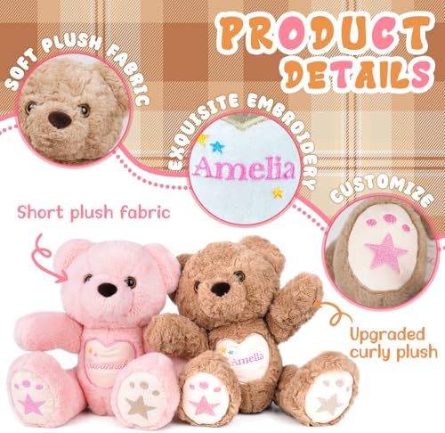 Personalized Teddy Bear Stuffed Animal with Embroidered Name, Custom Bear Stuffed Animal, Personalized Baby Bear Toys, 1-14 Year Old Girls Christmas Birthday Gifts for Baby Boys Girls Toddlers - Image 4