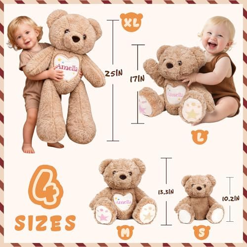 Custom Embroidered Plush Bear with Name, Personalized Baby Plush Toys, Personalized Teddy Bear Stuffed Animal, 1-14 Year Old Girl Toys, Easter Birthday Gifts for Baby Girls Boys Toddlers Newborn - Image 5
