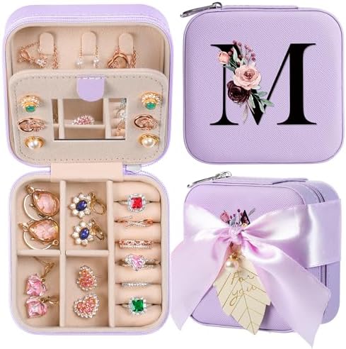 AYGXU Travel Jewelry Box for Women and Girls - Small Case With Initial A-Z - Teacher Gifts by AYGXU