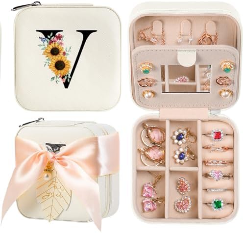 AYGXU Travel Jewelry Box for Women and Girls - Small Case With Initial A-Z - Teacher Gifts by AYGXU