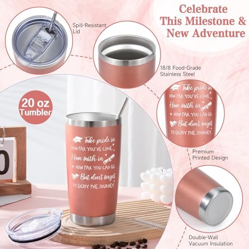 Graduation Gift for Her 2026, Class of 2026 Graduation Cup for Senior High School College Girls Women Daughter Sister Best Friend, 20oz Tumbler Gift Set with Lid, Straw & Box, Pink Grad Gifts Box Set - Image 4