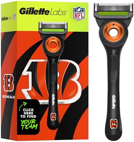 Gillette Labs Special NFL Bengals Edition Shaving Razor for Men - 1 Handle, 1 Razor Blade Refill, Perfect for Game Day Grooming, GilletteLabs with Exfoliating Bar by Gillette