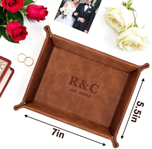 Personalized Engraved Leather Valet Tray with Custom Text, Engraved Gift for Couples – Custom Leather Catchall Organizer for Men & Women Wedding - Image 6