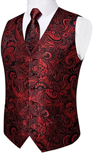 DiBanGu Mens Vest and Tie Set Formal Paisley Waistcoat and Necktie Pocket Square Cufflinks Silk Suit Vest for Tuxedo Wedding - Image 5
