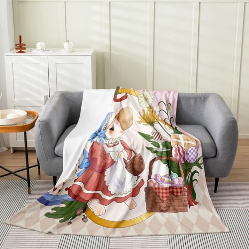 Erosebridal Bunny Flannel Blanket Twin 60x80 Inch Easter Eggs Fleece Blanket Dice Rose Basket Bowknot Fuzzy Plush Throw Fairytale Mirror Floral Geometric Living Room Decor by Erosebridal