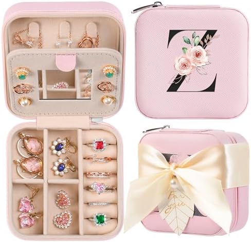 AYGXU Travel Jewelry Box for Women and Girls - Small Case With Initial A-Z - Teacher Gifts by AYGXU