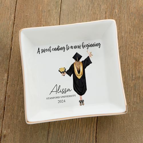 Personalized Jewelry dish graduation gifts for her 2025, A Sweet Ending to a New Beginning, Gifts for Best Friend 02 - Image 3