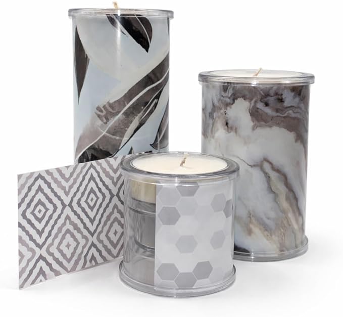 Reusable Interchangeable Candle, Decorative Wrap Design, Customizable Holiday Home Décor, Refillable Giftable Accent for Seasonal Styling