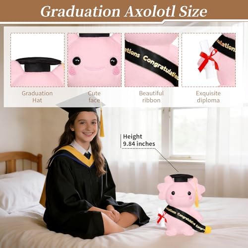 Graduation Decorations 2026 Axolotl Plush，9.84 Inch Class of 2026 Graduation Plush Axolotl Stuffed Animal,Cute Graduation Gifts for Kindergarten, High School, and College Graduates (Axolotl) - Image 4