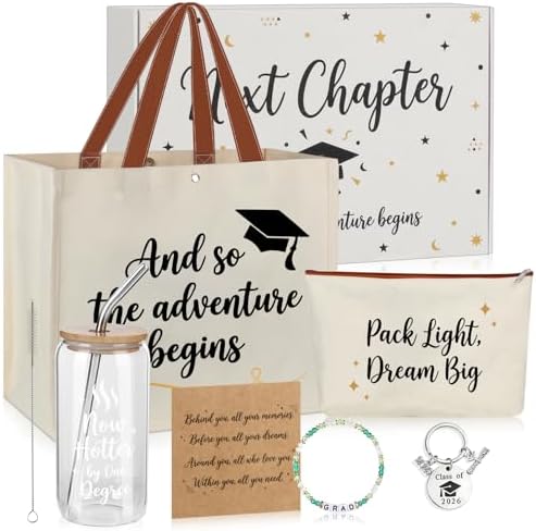 Lukeline 5 Pcs Graduation Gifts for Women,Practical Graduation Gift Include Tote Bag, Makeup Bag, Mug, Keychain, and Bracelet for College,High School Grads, Graduation Gifts Set for Her with Box by LuKeline