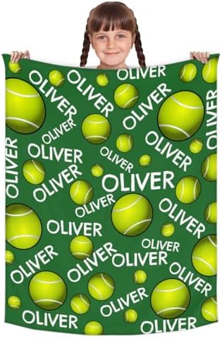 Personalized Baby Blankets for Girls Boys, Custom Baby Blanket with Name Swaddle Toddler Fleece Blanket Personalized Gift Green Tennis Text - Image 2
