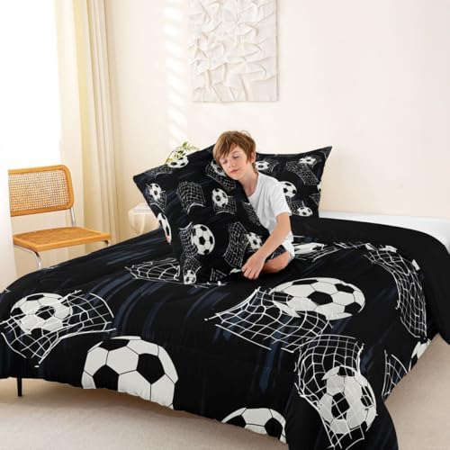 Erosebridal Soccer Kids Comforter Set | Football Themed Bedding Full Size Soccer Ball Down Comforter Sports Duvet Set for Bedroom - Image 3
