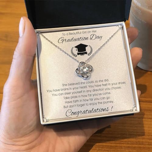 VIRAGIL 2023 Graduation Gifts for Her, Class of 2024 Love Knot Sterling Silver Pendant Necklace Senior College Graduation Jewelry Gifts for Girl Daughter - Image 2