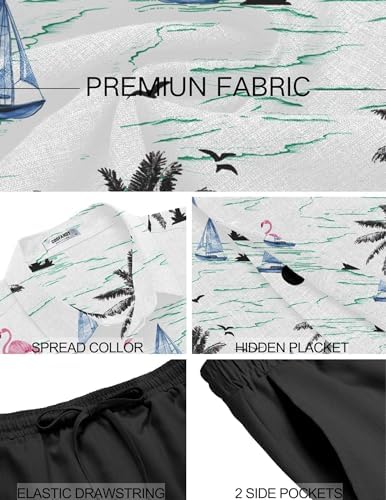 COOFANDY Men's Summer Beach Outfits 2 Piece Short Sleeve Shirts and Shorts Vacation Texture Linen Sets for Men - Image 6