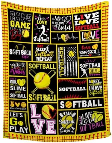 Softball Blanket - Softball Gifts for Girls Woman - Softball Gift for Softball Lover/Player Gifts - Softball Sports Gift Idea Home Decor for Couch Bed Sofa - 90"x120"-Familys/King Size by Home