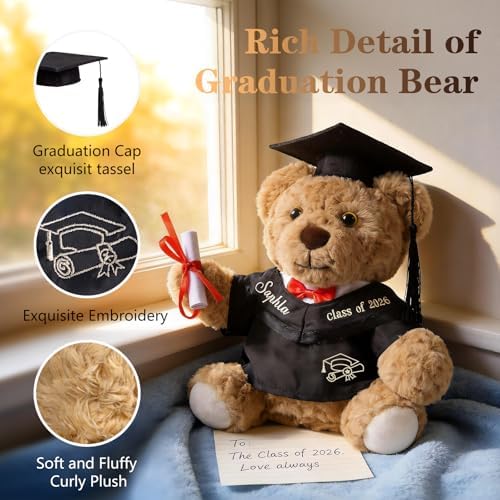Class of 2026 Custom Graduation Bear - 9" Personalized Teddy Bear Stuffed Animal with Sash & Diploma, Premium Plush Graduation Gift for Her/Him,Preschool,Kindergarten,High School & College Souvenir - Image 5