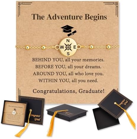2026 Graduation Bracelet for Her-14K Gold/Silver Plated Compass Bracelet with Grad Cap Gift Box Graduation Gift for Middle High School College Graduates by Pavkki