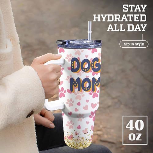 Personalized Dog Mom Tumbler with Handle and Straw, 40oz Stainless Steel Thermal Insulated Coffee Mug, Dog Mom Gifts for Women, Dog Mom Coffee Cup, Pet Owner Gift, Mothers Day Gifts for Mom - Image 4