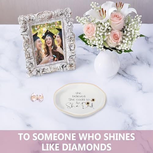 Congratulations Gifts for Women, College Graduation Gifts for Her New Job Gifts - She Believed She Could Jewelry Tray Ceramic Trinket Dish Inspirational Promotion Gift for Coworker - Image 6
