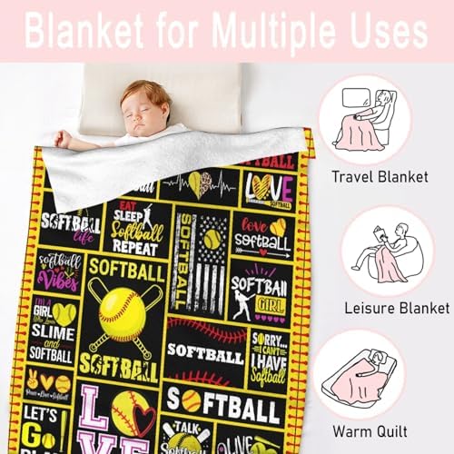 Softball Blanket - Softball Gifts for Teen Girls Throw Blanket - Softball Decor Blanket for Couch Bed Sofa - Softball Stuff Gift for Softball Lovers/Coach/Team - 40"x50"-Kids/Throw Size - Image 2