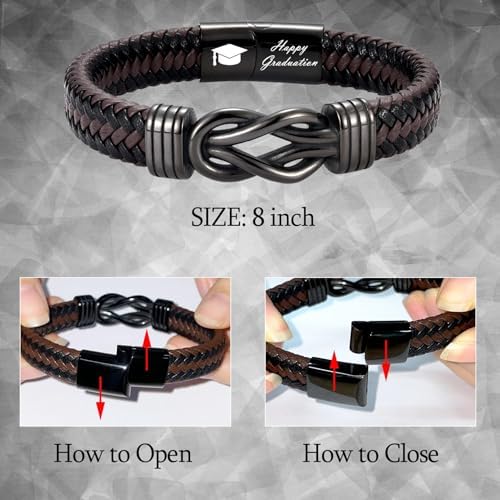 Graduation Gifts for Him, Class of 2026 5/6/8th High School College Master Graduation Gifts for Son, Grandson, Nephew, Brother, Cool Infinity Knot Leather Bracelets for Men Boys - Image 7