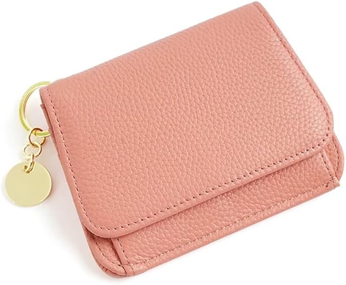 Mudono Small Wallet for Women RFID Blocking Genuine Leather Card Case Slim Tri-Fold Wallet with Zipper Pocket and Keychain