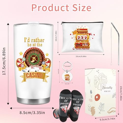 CRASHOT Casino Gifts for Women Men, Gambling Gift, Includes 20 oz Tumbler Keychain Makeup Bag & Sock, Thanksgiving Christmas Birthday Present for Casino Lovers - Image 2