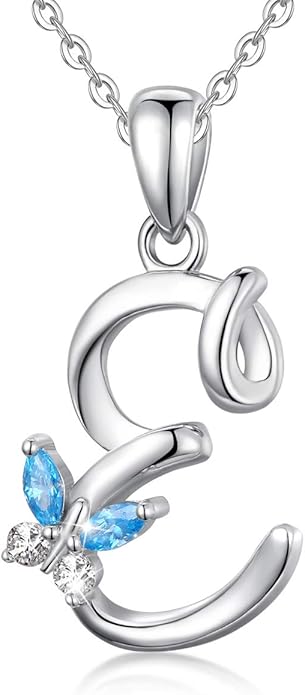 EUDORA Sterling Silver Butterfly Initial Necklaces for Women, Elegant Letter Neckles Personalized Gift for Mother, Sister, Daughter, 18 inch Chai
