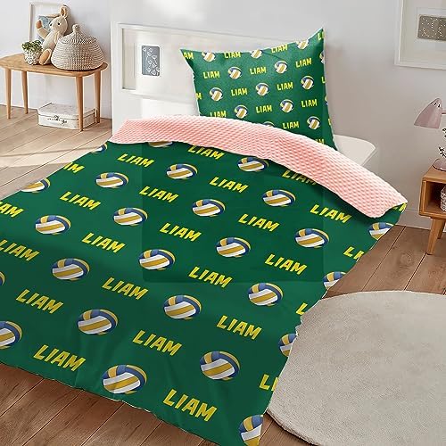 Custom Volleyball Blanket - Personalized Name with Volleyball Patterns - Soft Plush Flannel Blanket with Double Layer Dotted Backing for Baby Toddler Kids Teen Boys Girls Gifts Green - Image 3