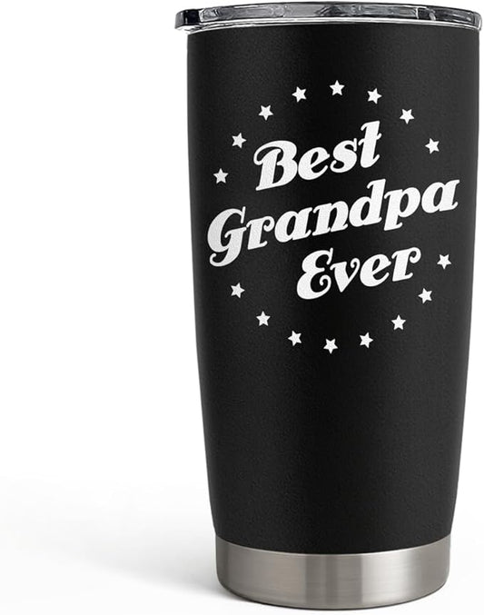 SANDJEST Tumbler Best Grandpa Ever Gift Set for Papa, Grandfather - 20oz Insulated Travel Mug - Great Christmas Father's Day, Birthday, Christmas Gifts (Black - Grandpa)