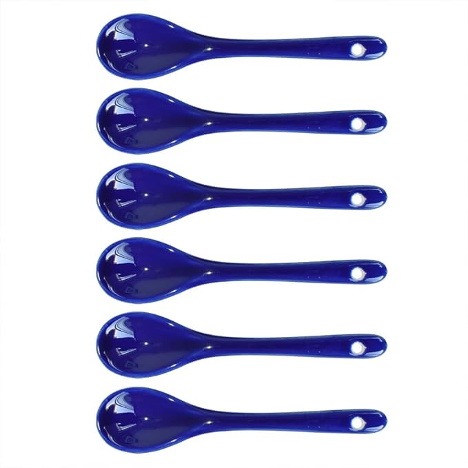 Dark Blue 6 pcs Porcelain Egg Spoons Ceramic Spoons 4.7 inch Coffee Dessert Yogurt Tea Milky Tea
