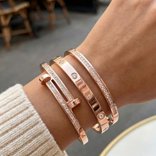 Camhanno Gold Bangle Bracelets for Women, 18K Gold Plated Stainless Steel Stackable Bangles, Non-Tarnish Trendy Jewelry, Ideal Gift for Birthday Anniversary - Image 2