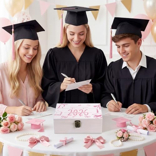 Graduation Memory Keepsake Box with Photo Custom 2026 Large Grad Card Box with Customized Picture Gift for Him Her for Graduate Grad High School Party(Pink,Bows) - Image 5