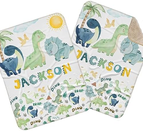 MDPrints Custom Baby Blankets for Boys, Customized Baby Boy Gifts with Name, Personalized Baby Blankets, Soft Plush Fleece (Dinosaur 235) - Image 5