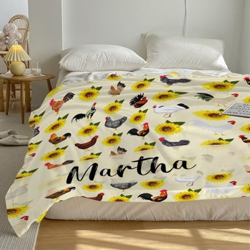 Chickens Personalized Name Blanket Gift for Boy Girl Teens, Chickens Sunflowers Custom Name Throw Blanket for Hen Chicken and Rooster Lovers Soft Lightweight 50"x60" for Teens Bed and Living Room - Image 7