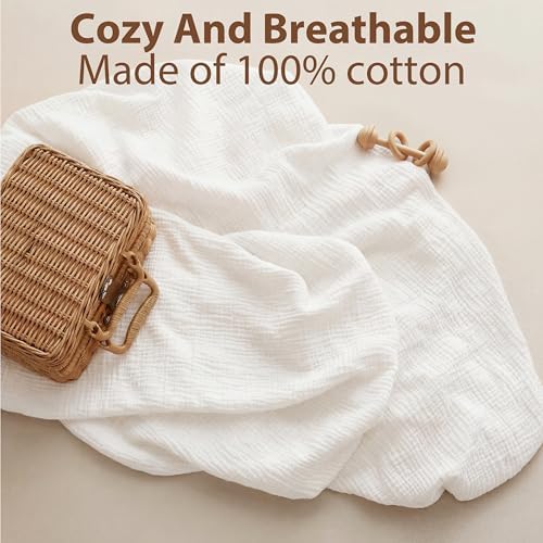 Muslin Bassinet Sheet Compatible with Mika Micky & Baby Delight Bedside Sleeper - 100% Cotton Rectangular Mattress Pad Cover (35"x20"), Breathable & Soft, Boho (1 Pack White) - Image 4