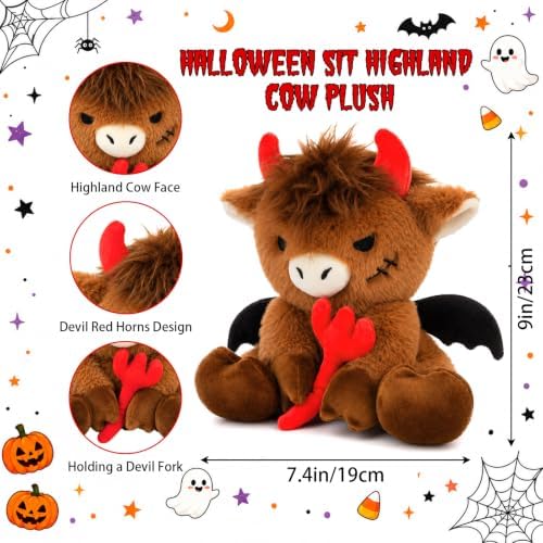 Halloween Highland Cow Stuffed Animal- 9inch Cute Devil Cow Stuffy Gift - Image 2