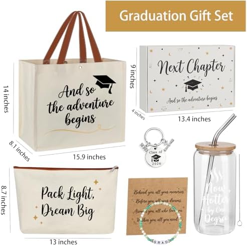 Lukeline 5 Pcs Graduation Gifts for Women,Practical Graduation Gift Include Tote Bag, Makeup Bag, Mug, Keychain, and Bracelet for College,High School Grads, Graduation Gifts Set for Her with Box - Image 4