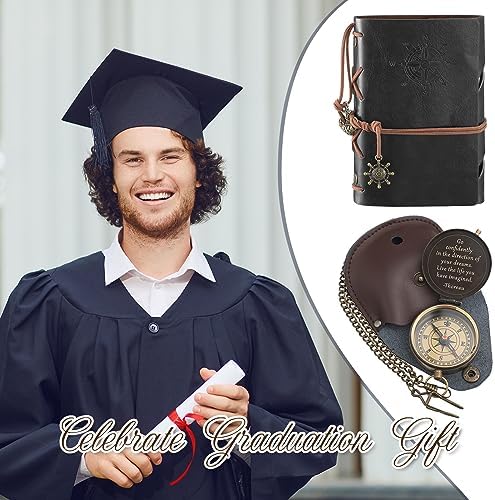 Kanayu 2 Pcs Compass Graduation Gift Compass with Stamped Leather Case and Leather Journal Notebook High School College Graduation Gifts for Him - Image 6